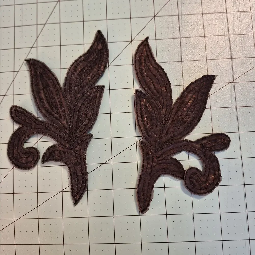 Black sequin applique leaf mirror pair
